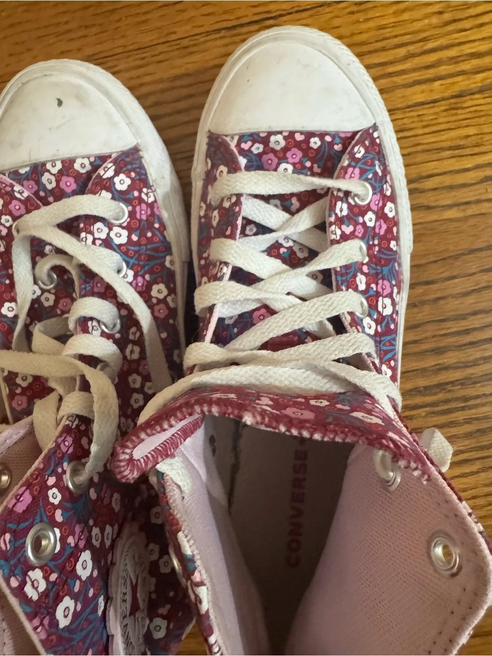 Converse Kids Floral High-Top Sneakers in pink and teal